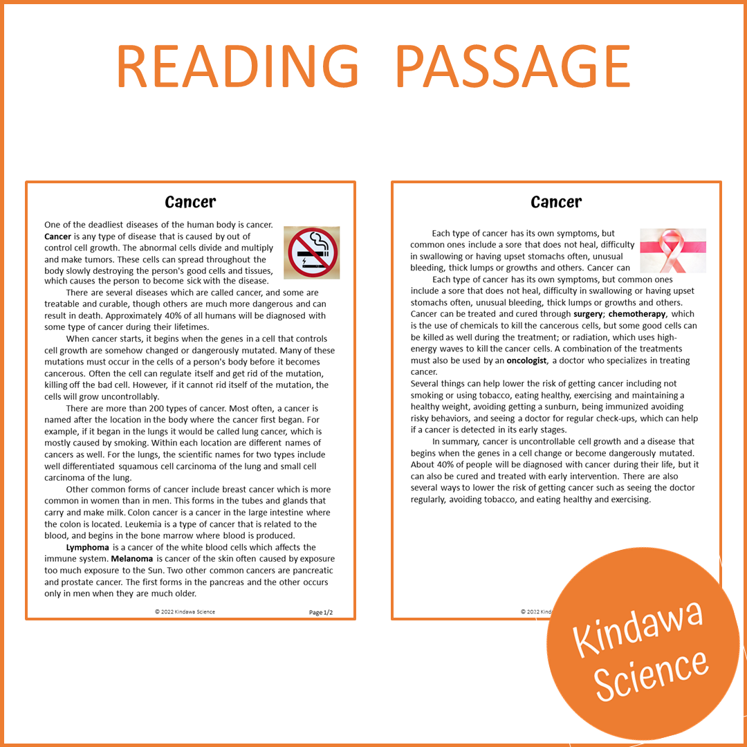 Cancer Reading Comprehension Passage and Questions | Printable PDF