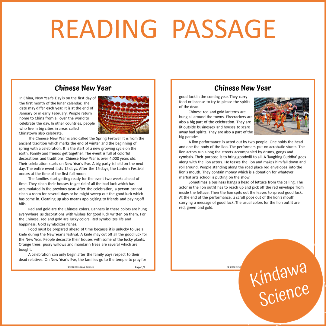 Chinese New Year Reading Comprehension Passage and Questions | Printable PDF