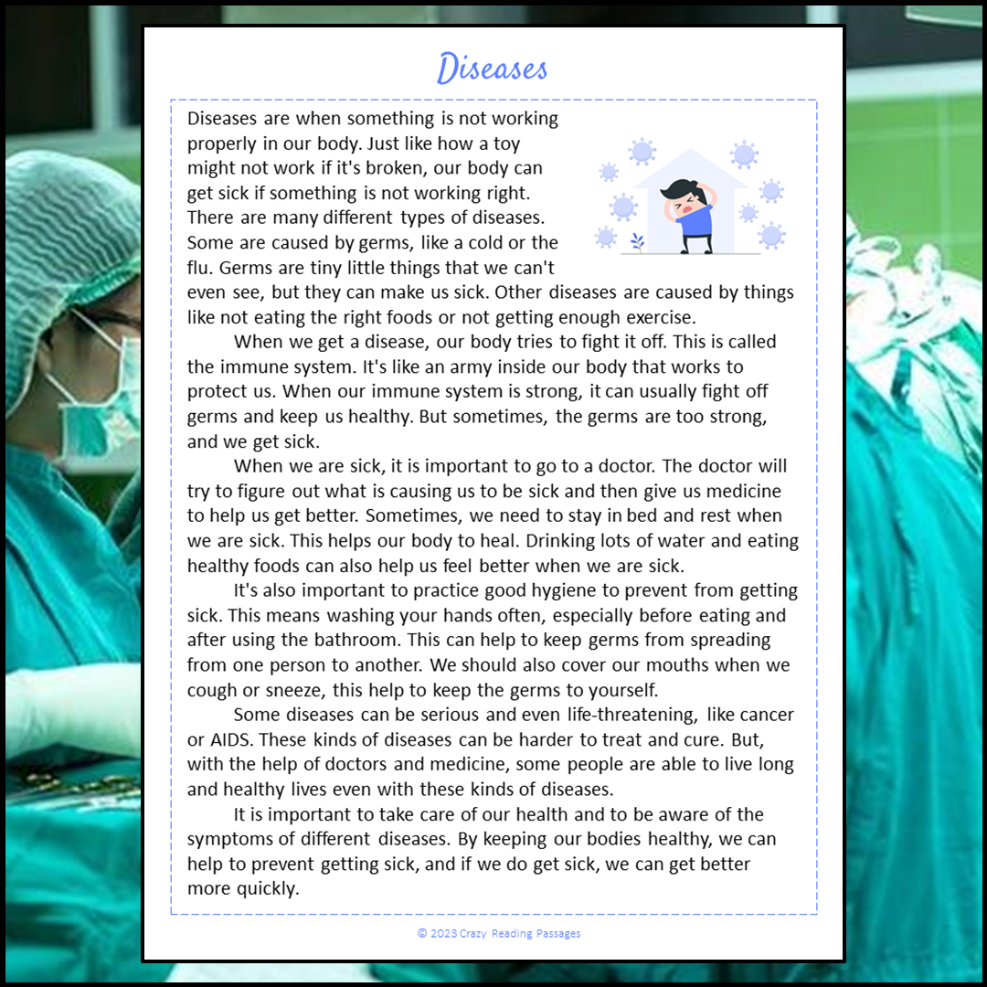 Diseases Reading Comprehension Passage and Questions | Printable PDF