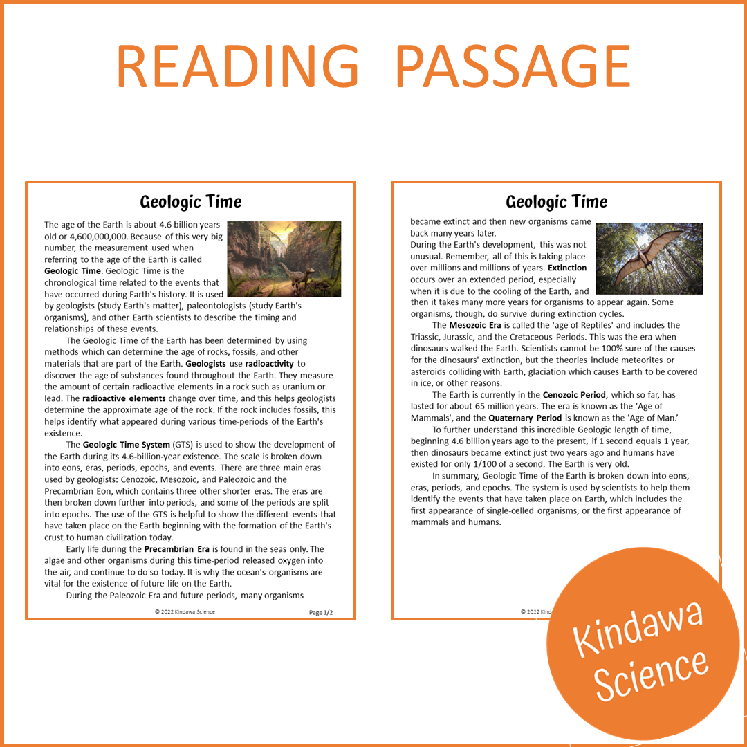 Geologic Time Reading Comprehension Passage and Questions | Printable PDF