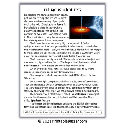 Black Holes Reading Comprehension Passage and Questions | Printable PDF