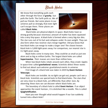 Black Holes Reading Comprehension Passage and Questions | Printable PDF