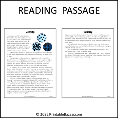 Density Reading Comprehension Passage and Questions | Printable PDF