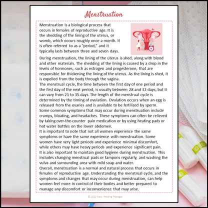 Menstruation Reading Comprehension Passage and Questions | Printable PDF