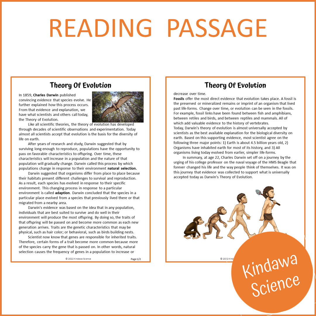 Theory Of Evolution Reading Comprehension Passage and Questions | Printable PDF