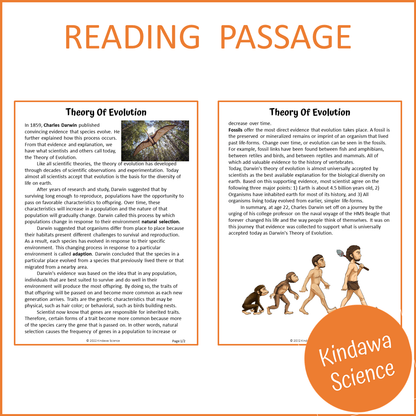 Theory Of Evolution Reading Comprehension Passage and Questions | Printable PDF