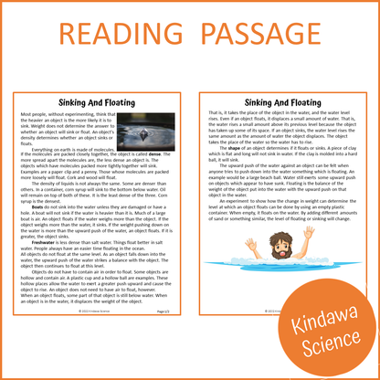 Sinking And Floating Reading Comprehension Passage and Questions | Printable PDF