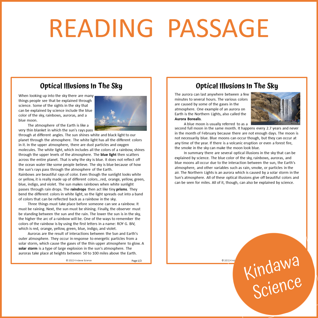 Optical Illusions In The Sky Reading Comprehension Passage and Questions | Printable PDF