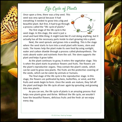 Life Cycle Of Plants Reading Comprehension Passage and Questions | Printable PDF