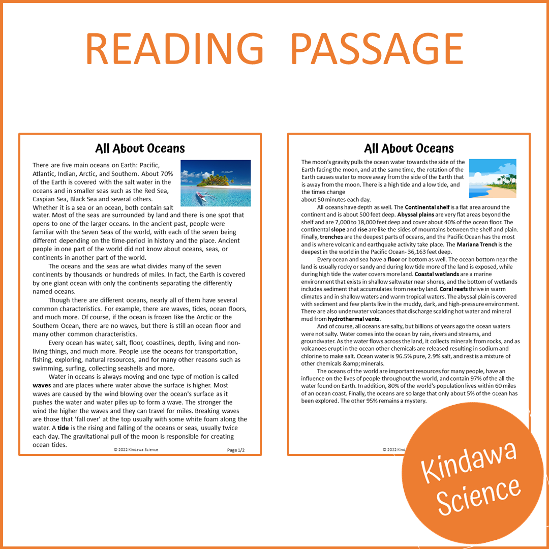 All About Oceans Reading Comprehension Passage and Questions | Printable PDF