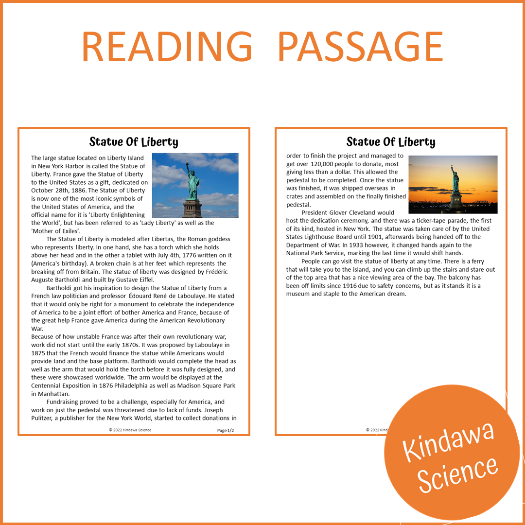 Statue Of Liberty Reading Comprehension Passage and Questions | Printable PDF