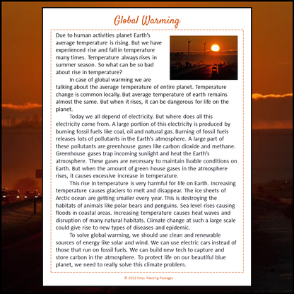 Global Warming Reading Comprehension Passage and Questions | Printable PDF