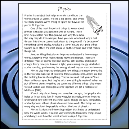 Physics Reading Comprehension Passage and Questions | Printable PDF