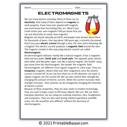 Electromagnets Reading Comprehension Passage and Questions