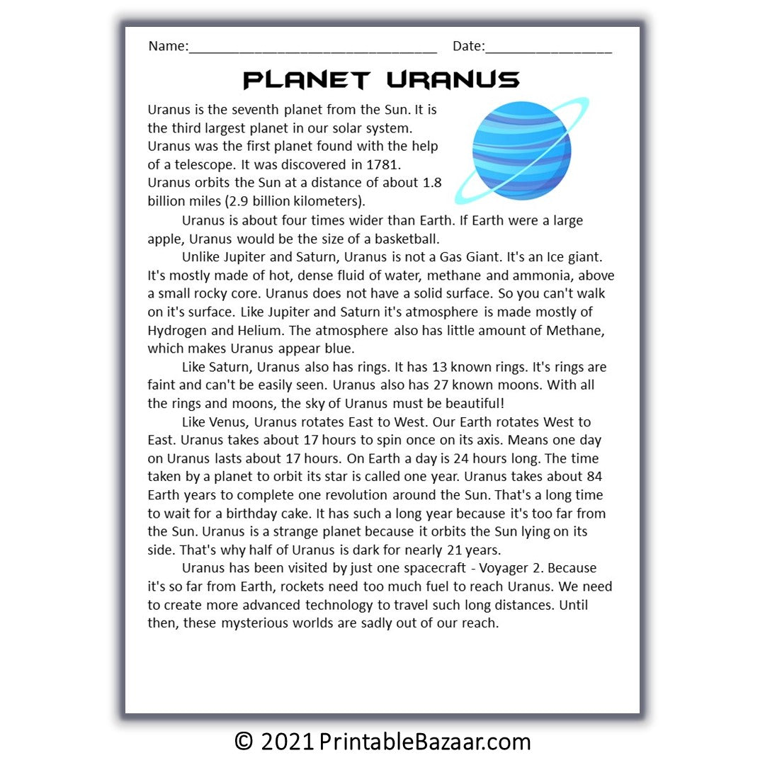 Uranus Reading Comprehension Passage and Questions
