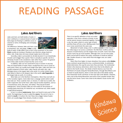 Lakes And Rivers Reading Comprehension Passage and Questions | Printable PDF