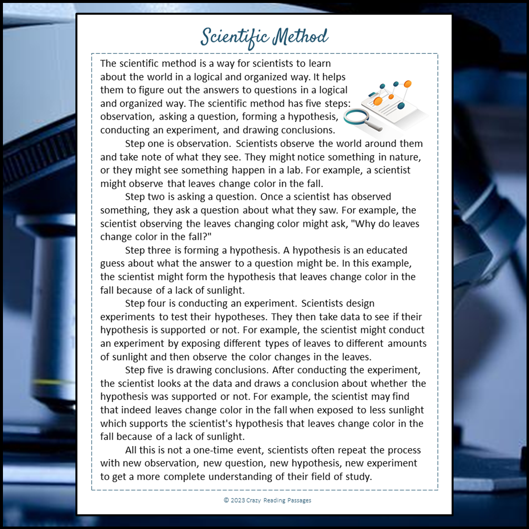 Scientific Method Reading Comprehension Passage and Questions | Printable PDF