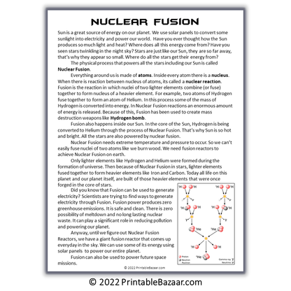 Nuclear Fusion Reading Comprehension Passage and Questions | Printable PDF