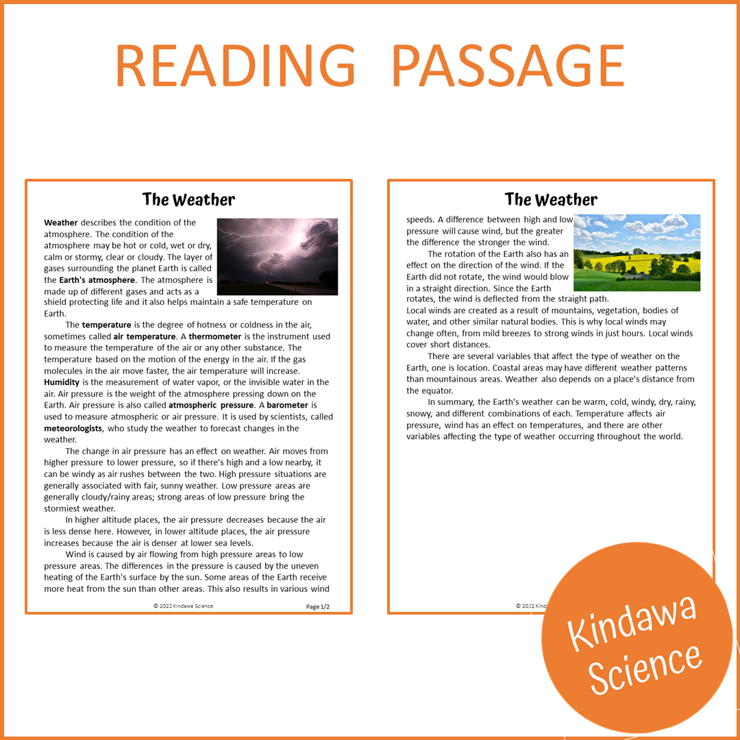 The Weather Reading Comprehension Passage and Questions | Printable PDF