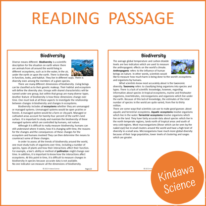 Biodiversity Reading Comprehension Passage and Questions | Printable PDF