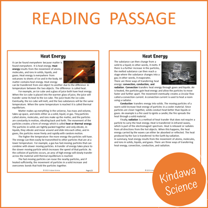 Heat Energy Reading Comprehension Passage and Questions | Printable PDF