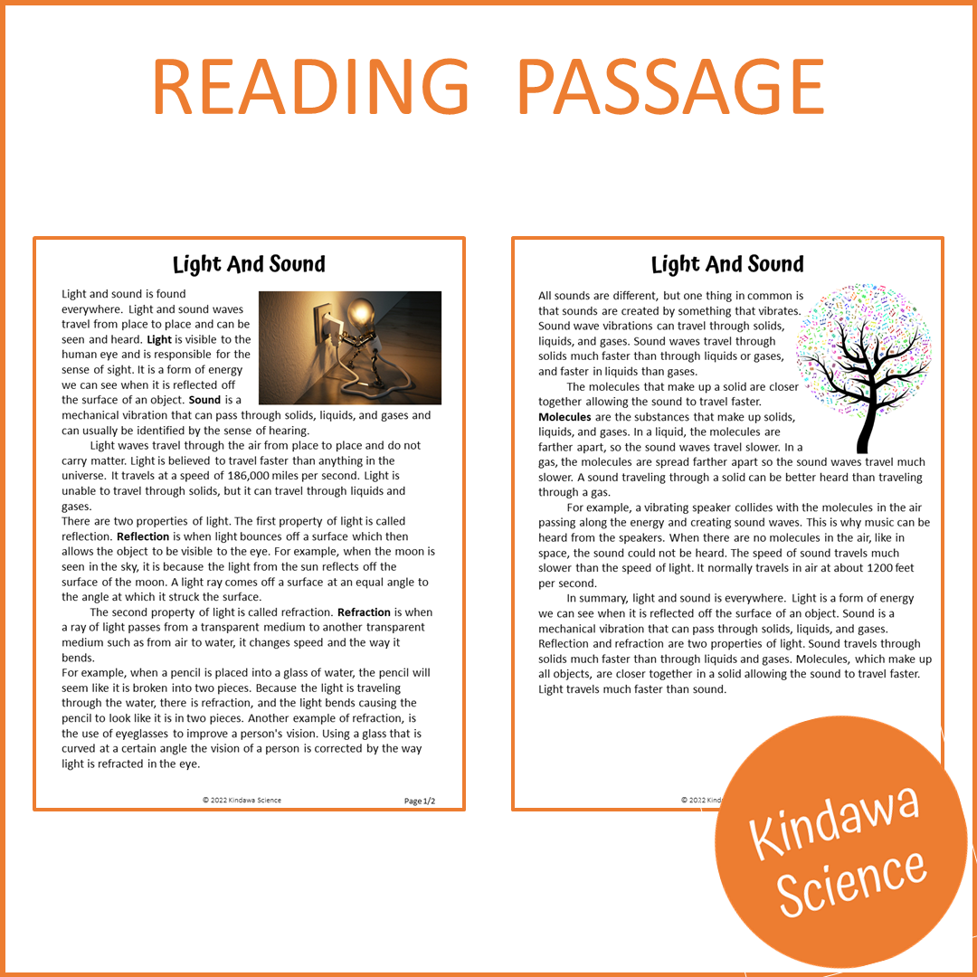 Light And Sound Reading Comprehension Passage and Questions | Printable PDF