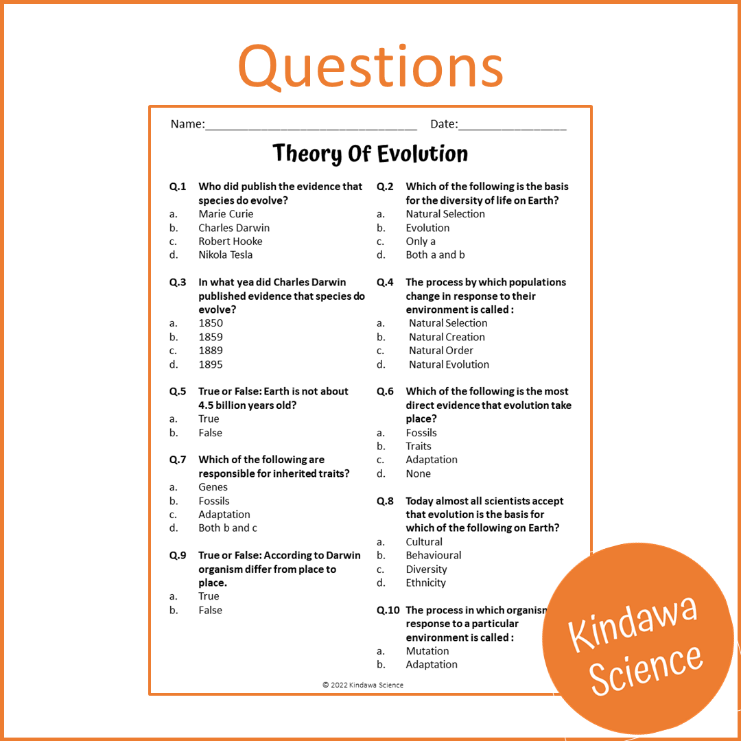 Theory Of Evolution Reading Comprehension Passage and Questions | Printable PDF