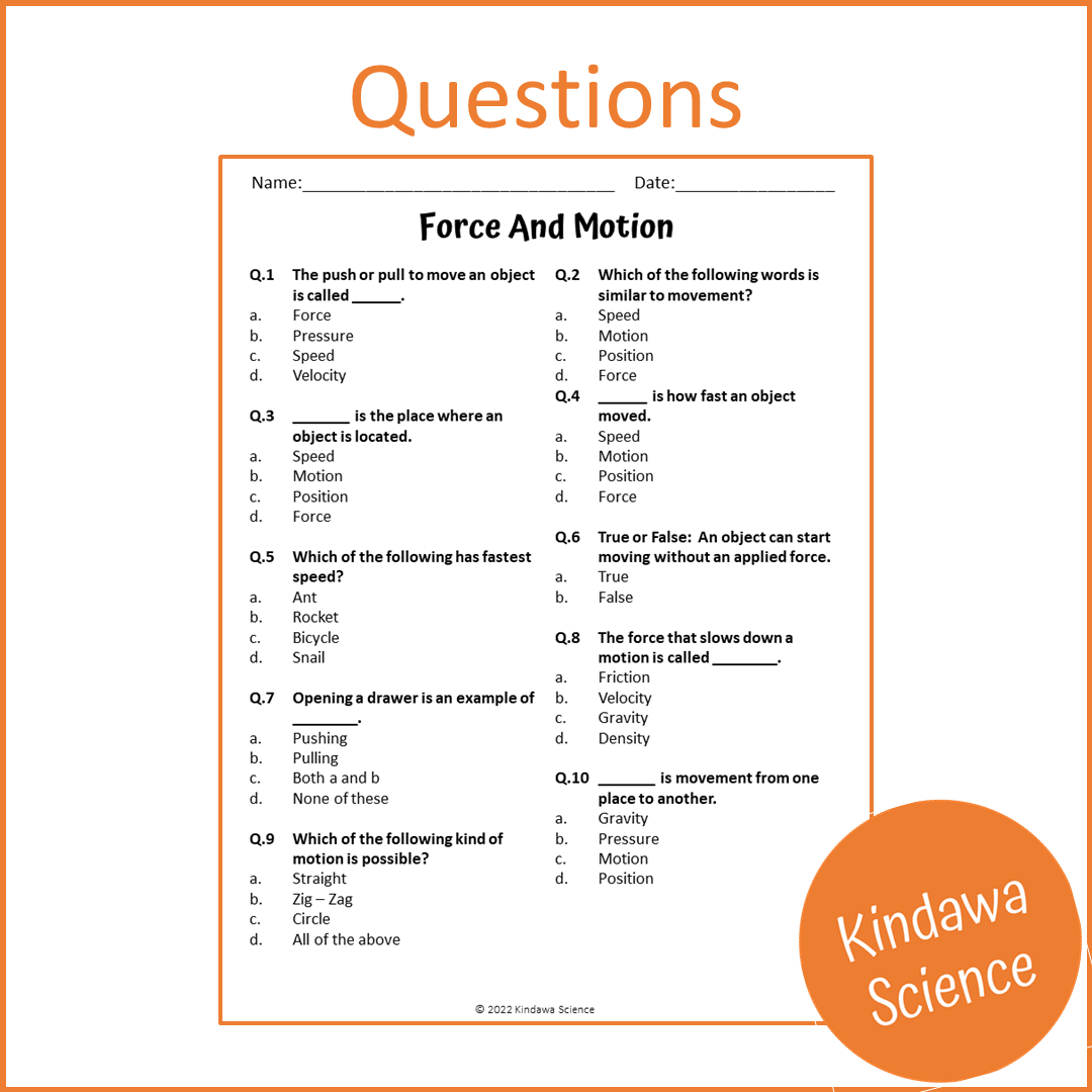 Force And Motion Reading Comprehension Passage and Questions | Printable PDF