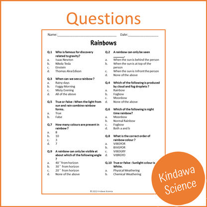 Rainbows Reading Comprehension Passage and Questions | Printable PDF