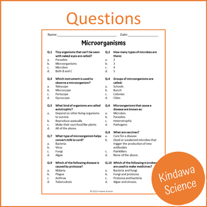 Microorganisms Reading Comprehension Passage and Questions | Printable PDF
