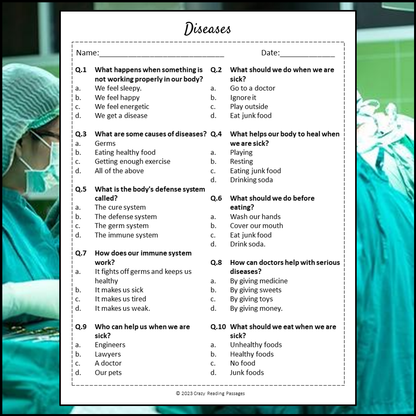 Diseases Reading Comprehension Passage and Questions | Printable PDF