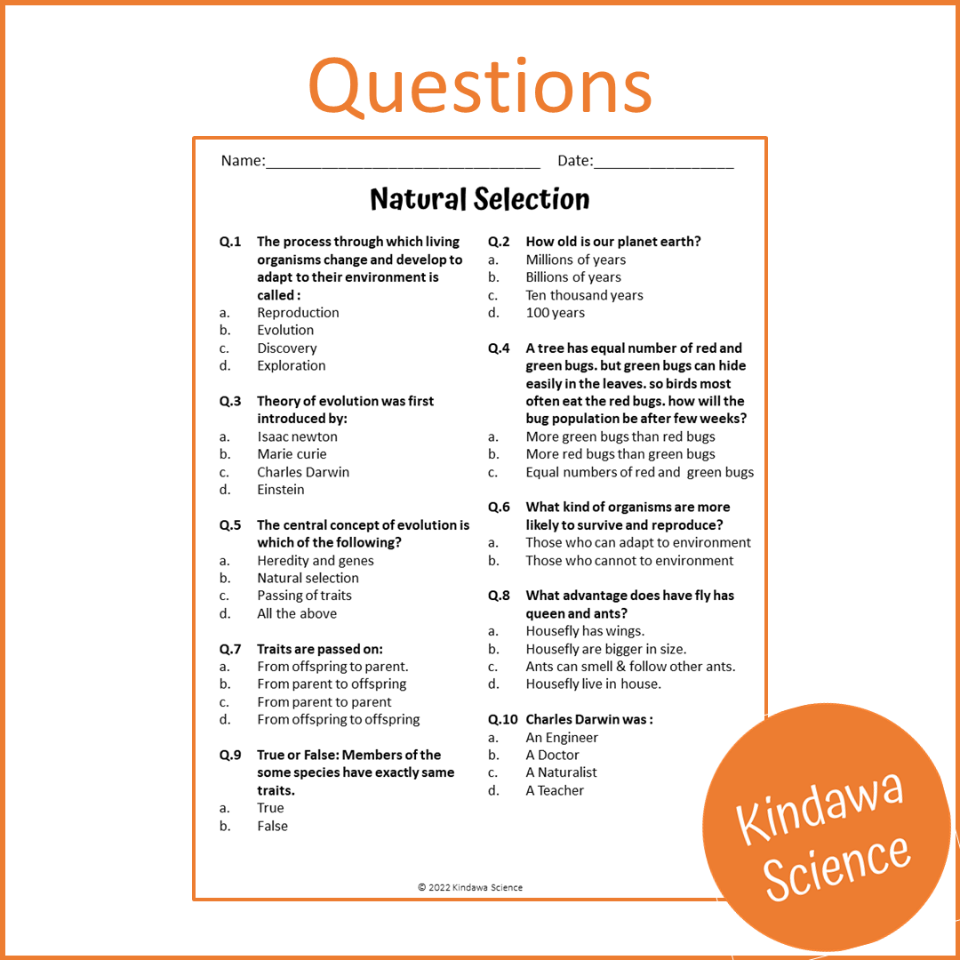 Natural Selection Reading Comprehension Passage and Questions | Printable PDF