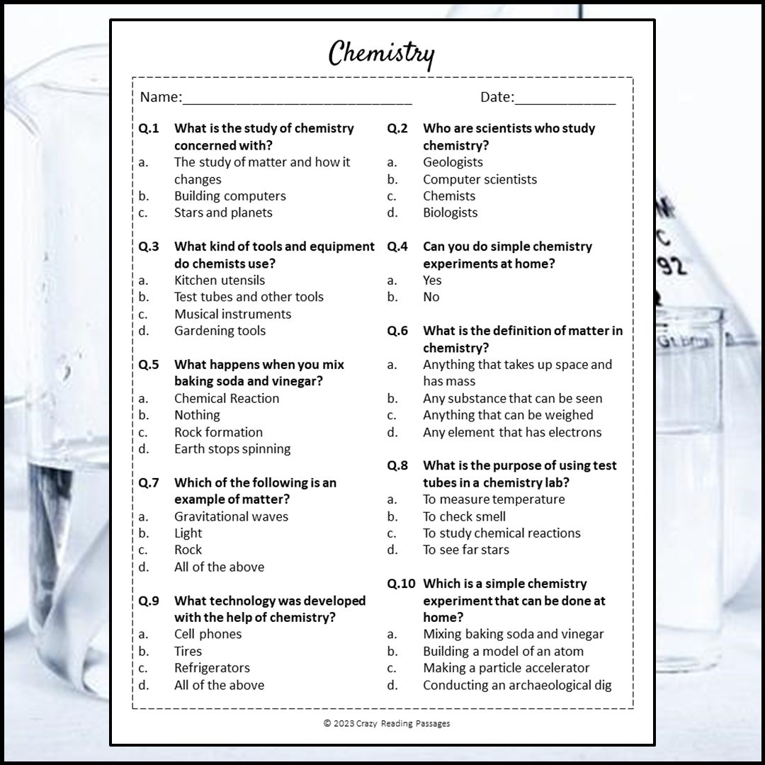 Chemistry Reading Comprehension Passage and Questions | Printable PDF