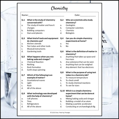 Chemistry Reading Comprehension Passage and Questions | Printable PDF