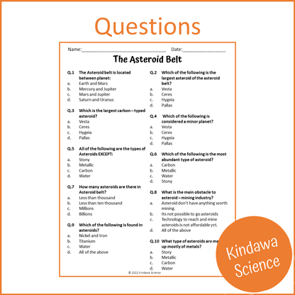 The Asteroid Belt Reading Comprehension Passage and Questions | Printable PDF
