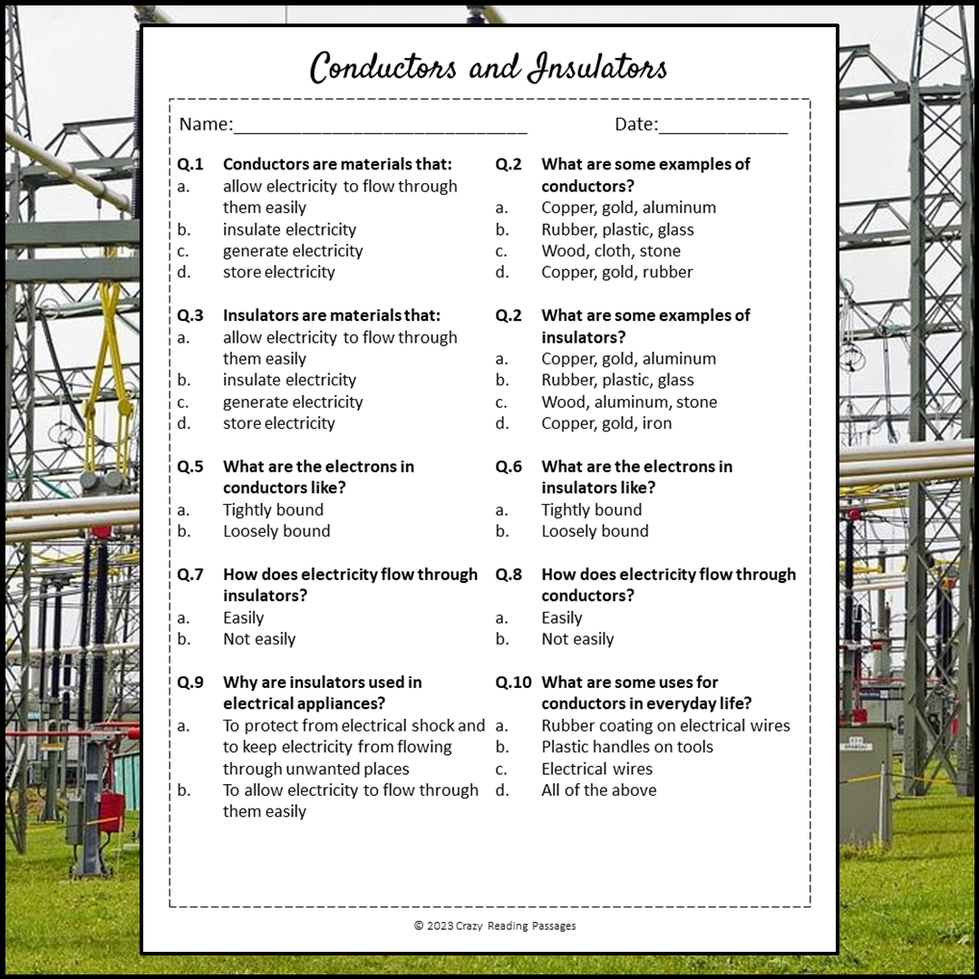 Conductors And Insulators Reading Comprehension Passage and Questions | Printable PDF