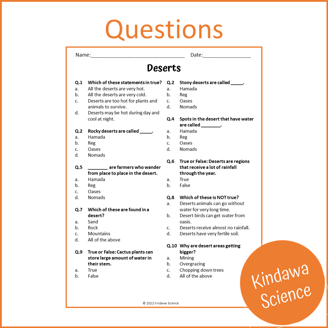 Deserts Reading Comprehension Passage and Questions | Printable PDF