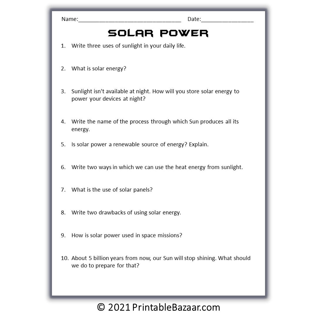 Solar Power Reading Comprehension Passage and Questions