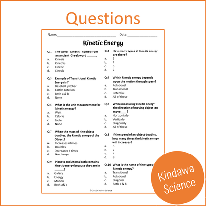 Kinetic Energy Reading Comprehension Passage and Questions | Printable PDF