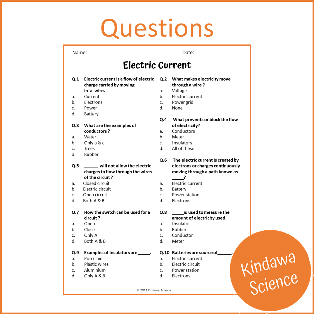 Electric Current Reading Comprehension Passage and Questions | Printable PDF