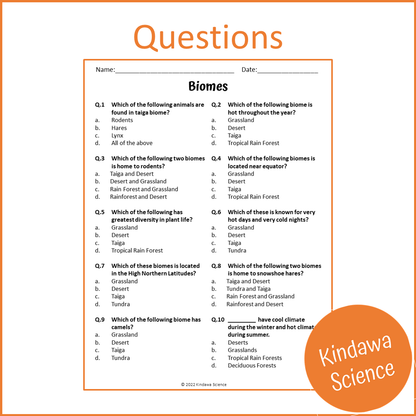 Biomes Reading Comprehension Passage and Questions | Printable PDF