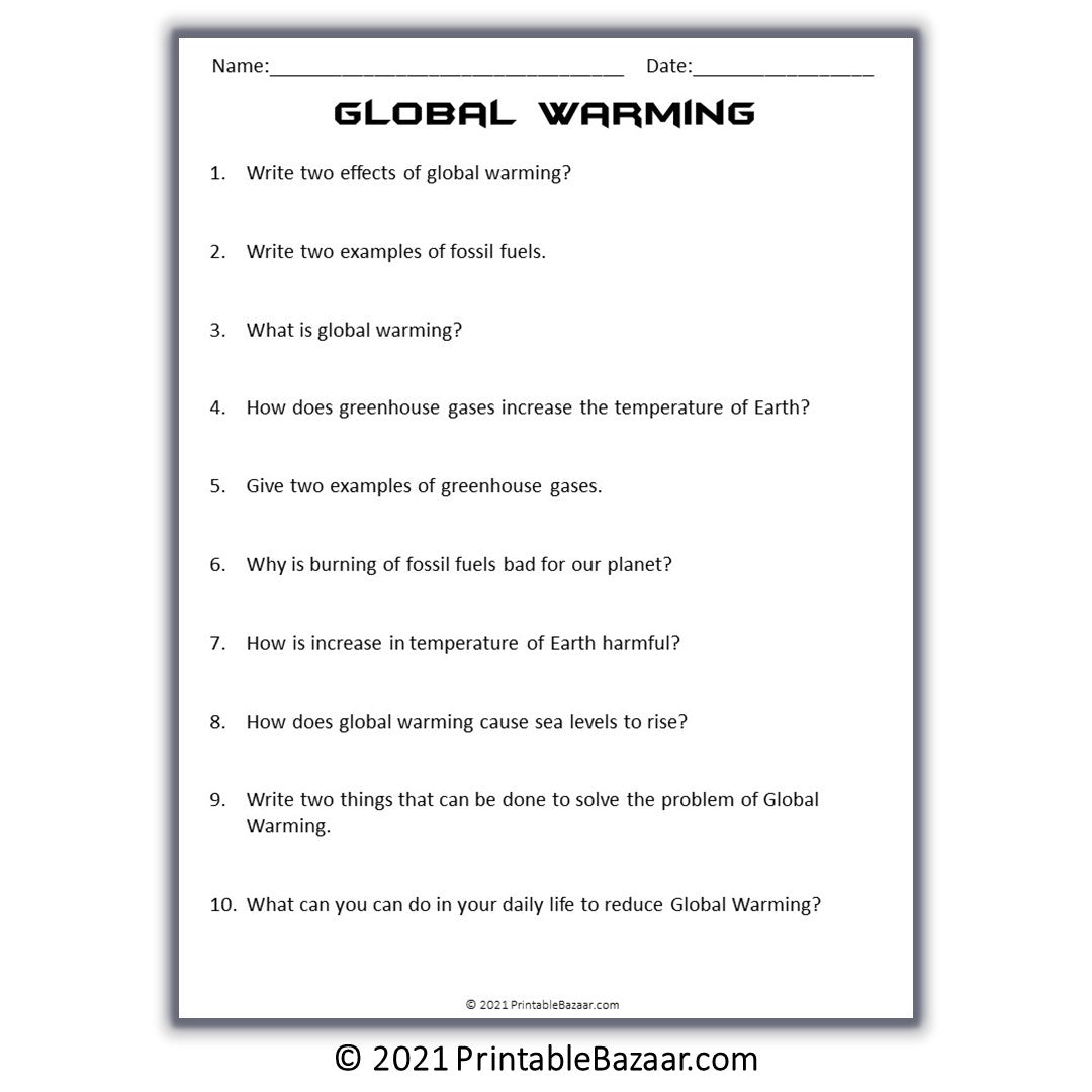 Global Warming Reading Comprehension Passage and Questions | Printable PDF