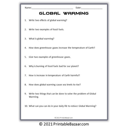 Global Warming Reading Comprehension Passage and Questions | Printable PDF