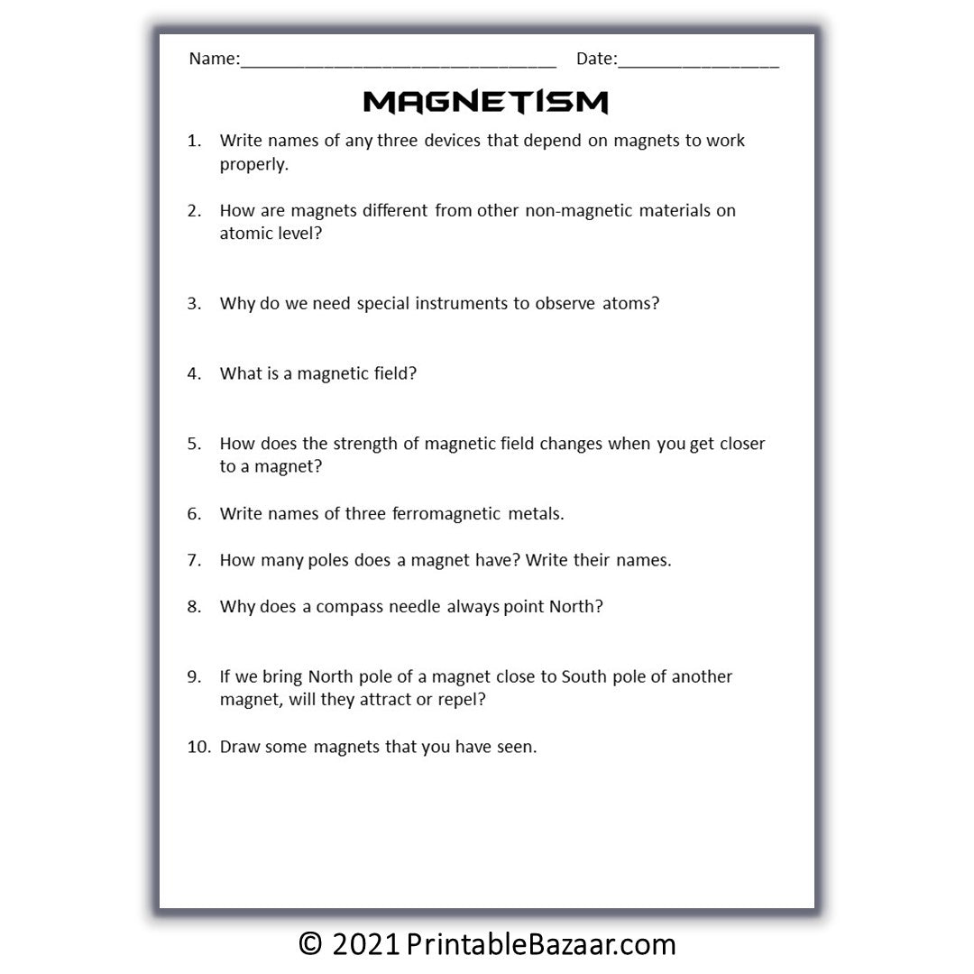 Magnetism Reading Comprehension Passage and Questions