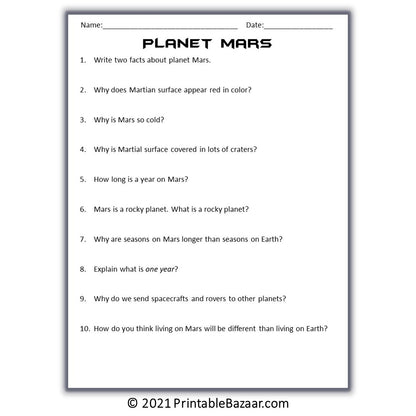 Mars Reading Comprehension Passage and Questions