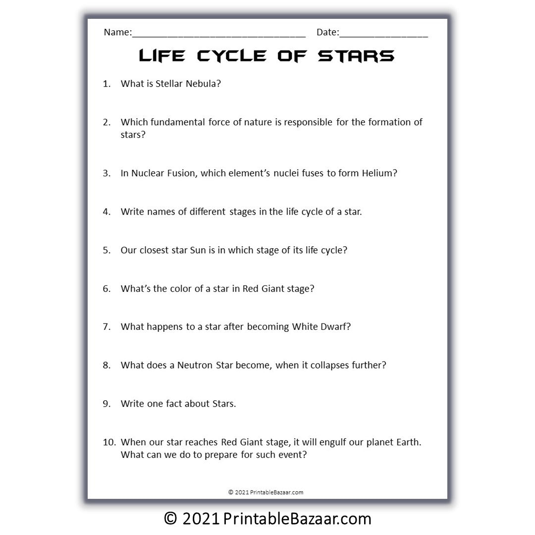 Life Cycle Of Stars Reading Comprehension Passage and Questions | Printable PDF
