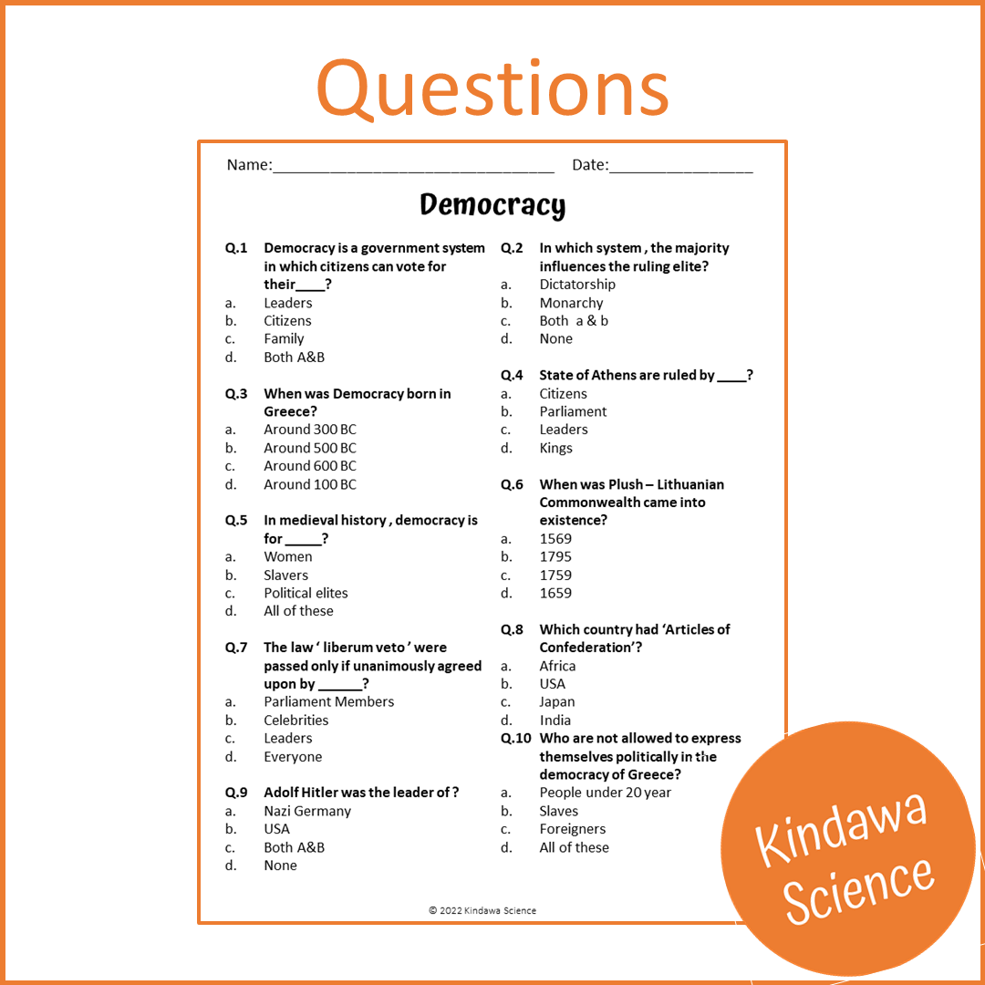 Democracy Reading Comprehension Passage and Questions | Printable PDF