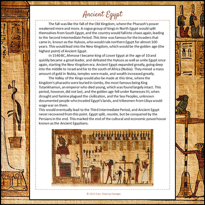 Ancient Egypt Reading Comprehension Passage and Questions | Printable PDF