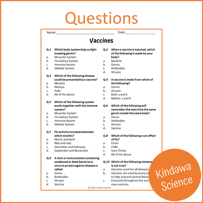 Vaccines Reading Comprehension Passage and Questions | Printable PDF