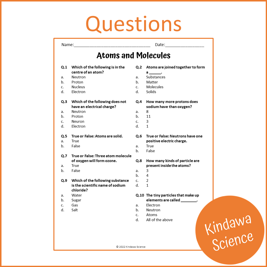 Atoms And Molecules Reading Comprehension Passage and Questions | Printable PDF